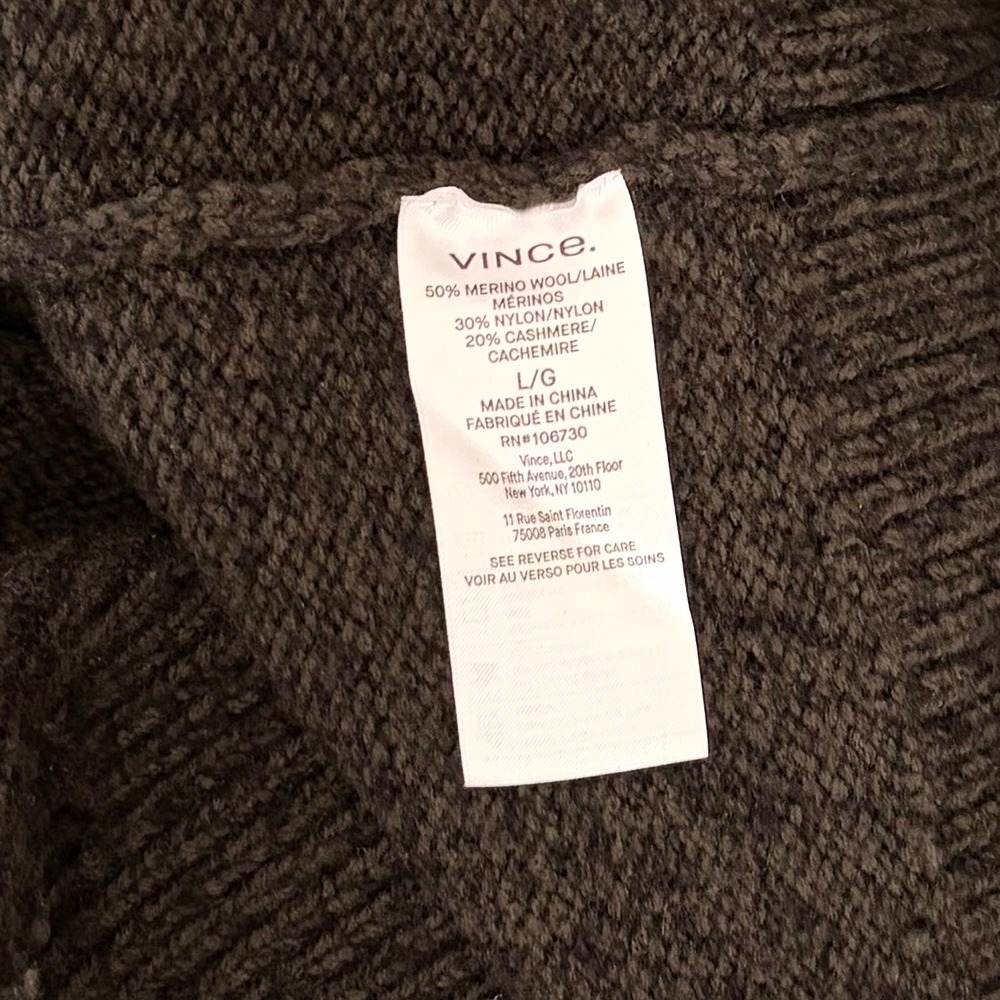VINCE Merino‎ Wool Cashmere V Neck Sweater Raglan Pullover Green Marled Large - Picture 12 of 14